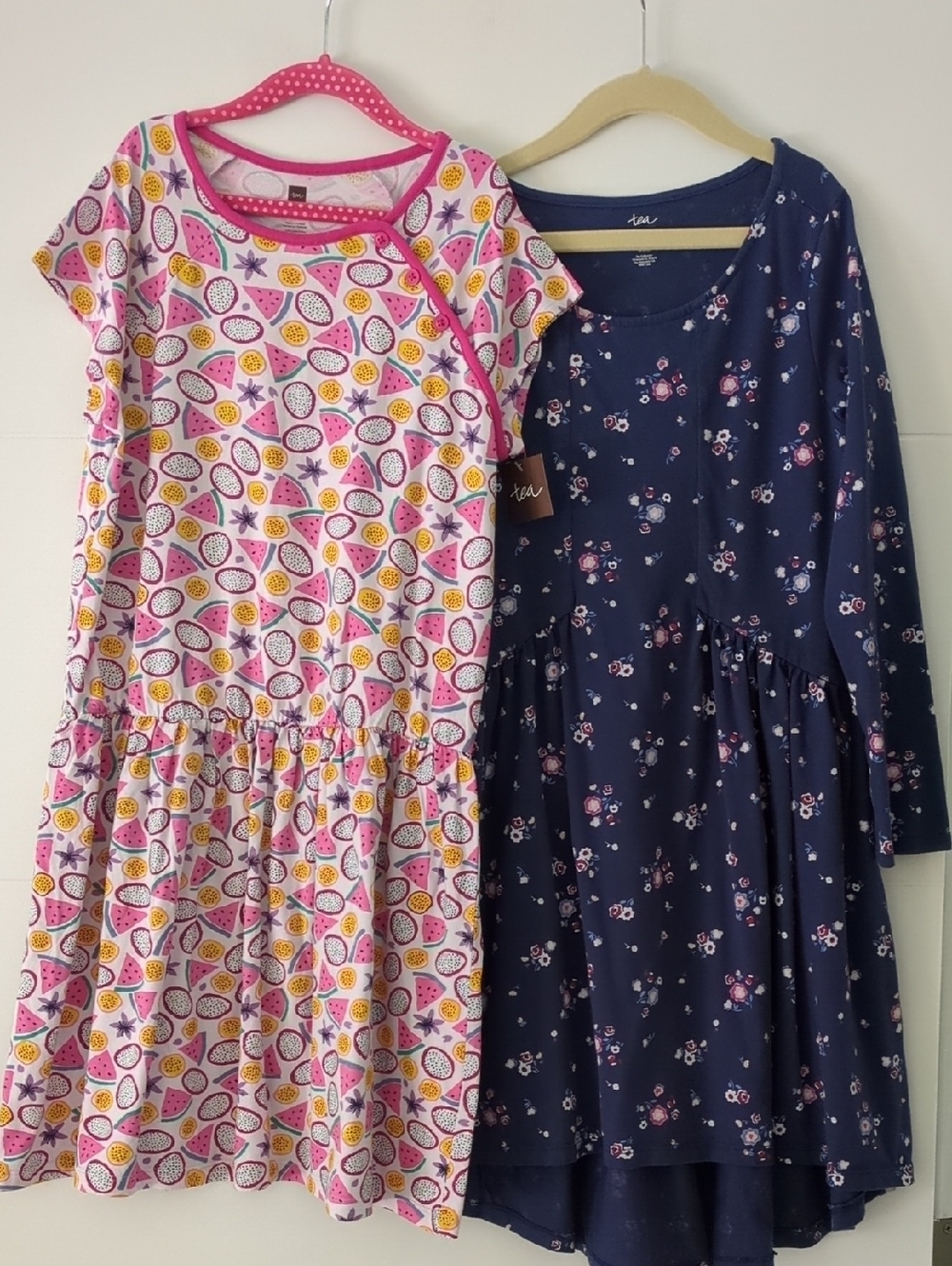Tea Collection Girls' Pink Fruit-Print Short + Long Sleeve Dresses Bundle Sz 12